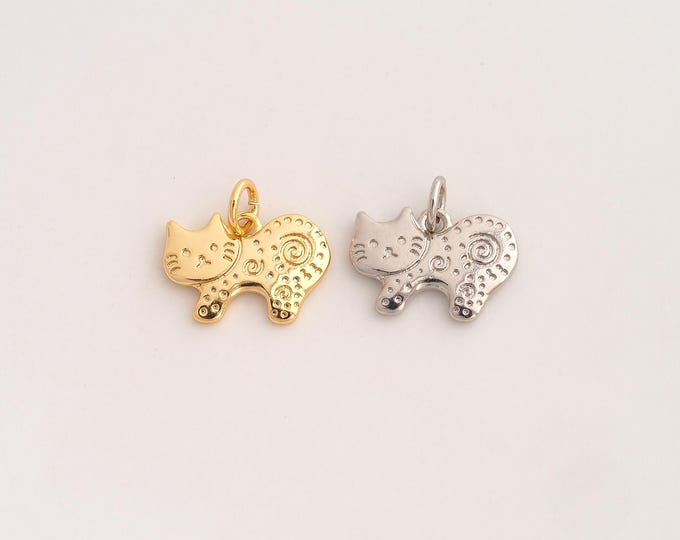 18K Gold Filled Cat Charm,Dainty Animal Pendant,Cat Pendant ,DIY Jewelry Supplies,13.8x14.7x1.6mm