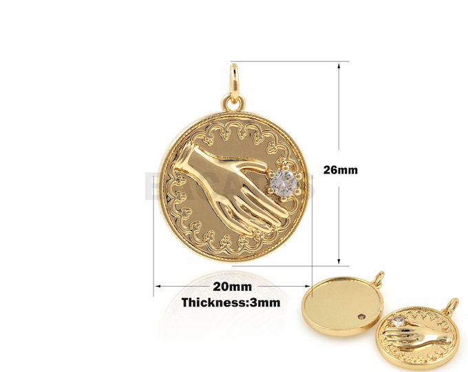 1PCS Disc Coin Pendant Micro-Inlaid Single Zircon 18K Gold Filling Suitable For Bracelets, Jewelry Making Supplies, Hand Charm 26x20x3mm