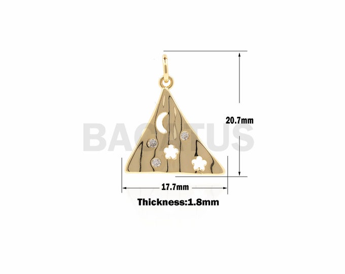 1PCS Triangle Moon Star Flower Pendant, Micro-Pave Triangle Ornaments, Triangle Charm, Moon Pendant, Geometric Charm 20.7x17.7x1.8mm
