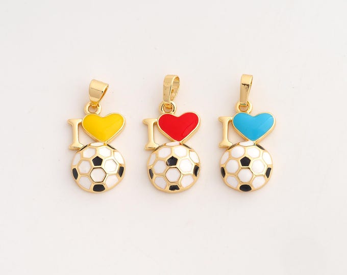 18K Gold Filled I Love Football Charm,Dainty Enamel Heart Pendant,I Love Soccer Pendant ,DIY Jewelry Supplies,24.6x12.5x4.5mm