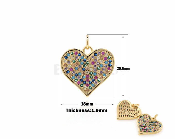 1PCS Love CZ Micro-pave Love Pendant Heart-Shaped Pendant Colorful Zircon Necklace Charm Suitable For Chain Jewelry 20.5x18x1.9mm