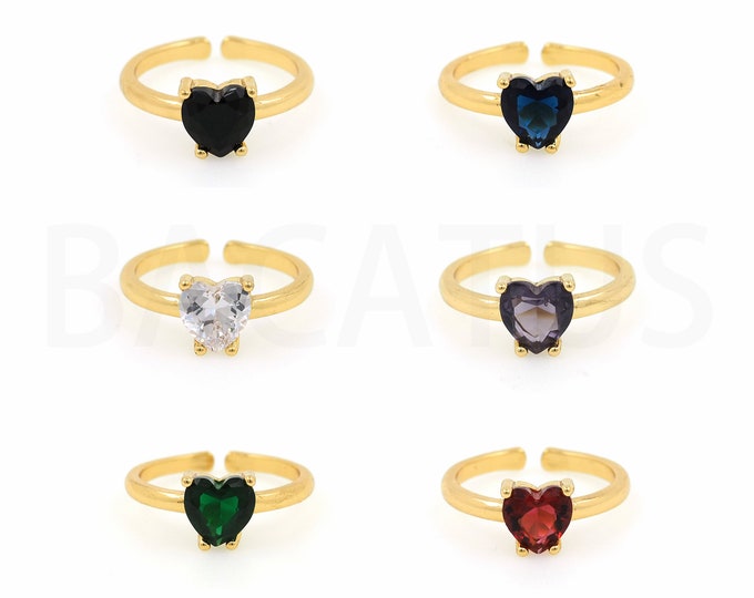 18K Gold Filled Heart Ring,Gold Dainty CZ Open Ring,Simple Ring,Gift for Her