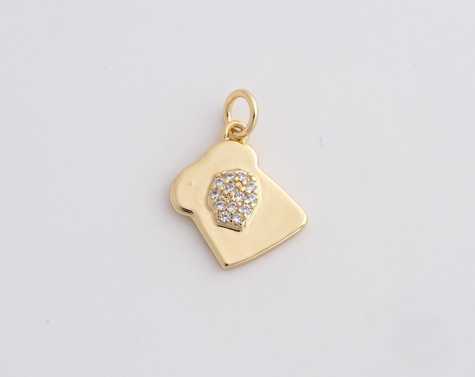 Gold Bread Charms,18K Gold Filled Breakfast Pendant,Food Charms,DIY Jewelry Supplies,18.3x12.7x2.3mm