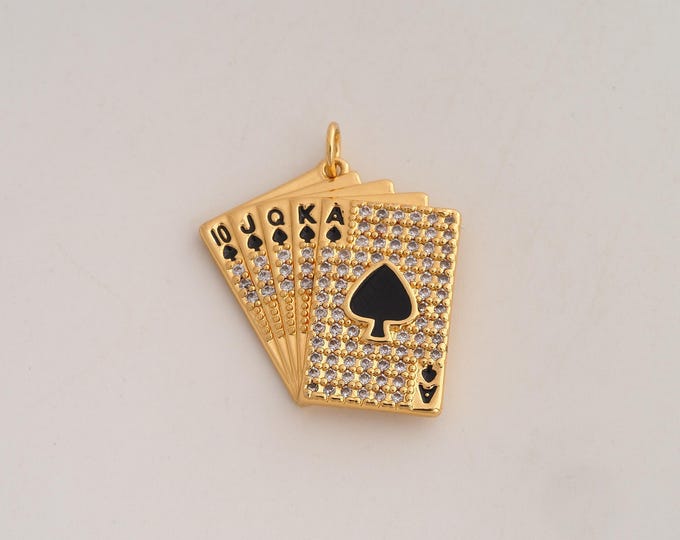 18K Gold Filled Poker Charm,Dainty Enamel Ace of Spades Pendant,CZ Card Pendant ,DIY Jewelry Supplies,27.7x23.6x3.4mm