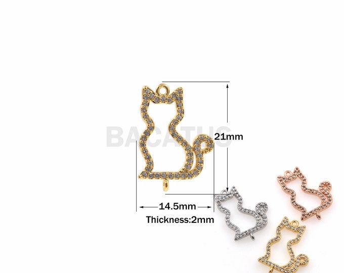 1PCS 18K Gold Filled Hollow Kitty Pendant Animal Jewelry Necklace Micro-Pave DIY Jewelry Making Supplies Accessories 21x14.5x2mm