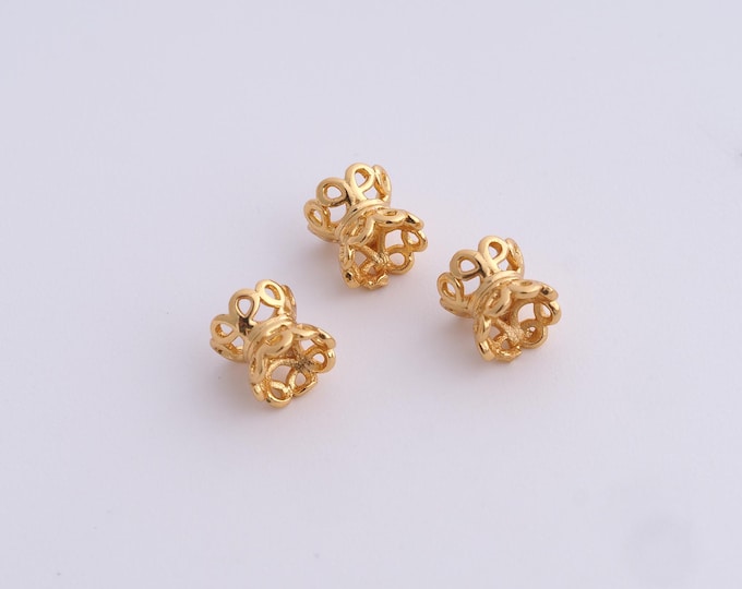 10 pcs 18K Gold Filled Flower Spacer Beads,Gold Tube Beads, Flower Beads DIY Bracelet Necklace Earrings Jewelry Making,6x5.6mm