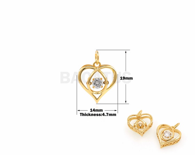18K Gold Filled Heart Pendant, Love Necklace, Micro Pavé CZ Heart Charm, Dainty Pendant, Gifts For Her, DIY Jewelry Supplies, 19x14x4.7mm
