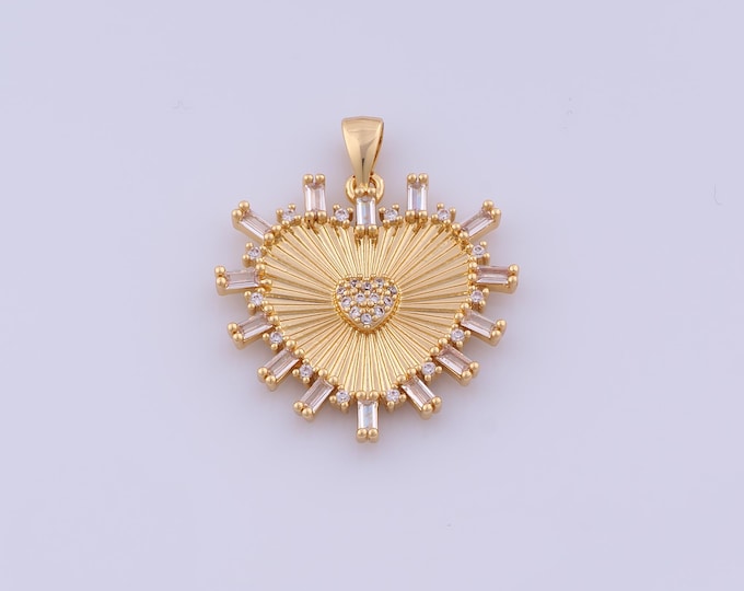 Heart Pendant,18K Gold Filled Love Necklace, Micropavé CZ Heart Pendant, DIY jewelry Making Accessories,29.7x25.2x3.2mm