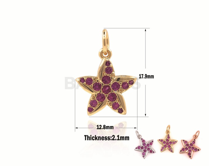 1PCS Five Petal Flower Pendant, Small Flower Pendant, Flower Necklace, Plant Charm, Gold Flower Pendant, Red Flower Pendant 17.9x12.8x2mm