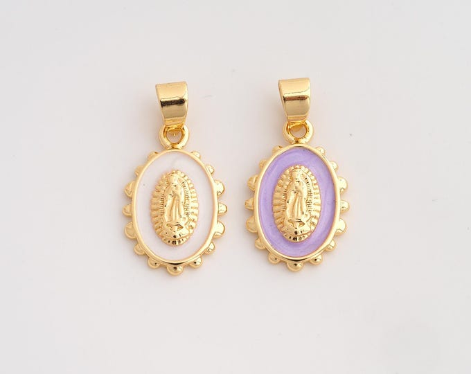 18K Gold Filled Virgin Mary Charm,Dainty Enamel Religious Pendant,Catholic Pendant ,DIY Jewelry Supplies,26.2x13.3x3mm