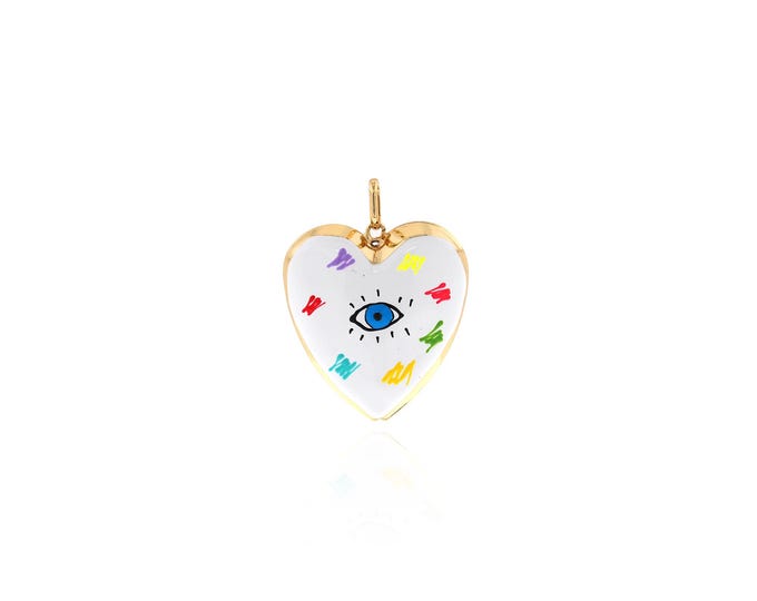 18K Gold Filled Eye Pendant,Dainty Heart Charms,Heart Charm Bracelet Necklace for DIY Jewelry Making Supply,58.5x45.2x14mm