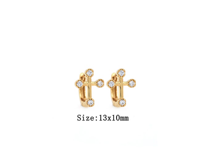 1pair 18K Gold Filled Cross Earring,Gold Dainty  Cross Earring,Minimalist Earrings,Gift for Her