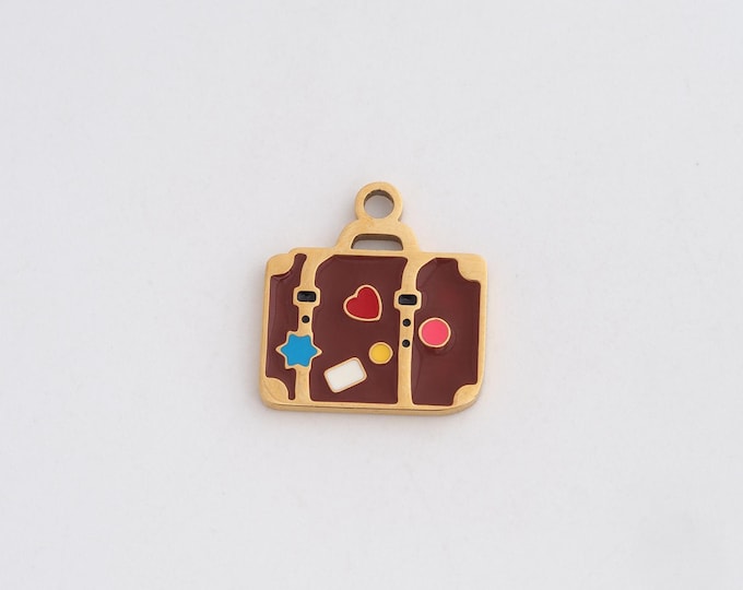 Stainless Steel Briefcase Pendant,Bag Charms,Enamel Bag Charm Bracelet Necklace for DIY Jewelry Making Supply,16x15x1.3mm