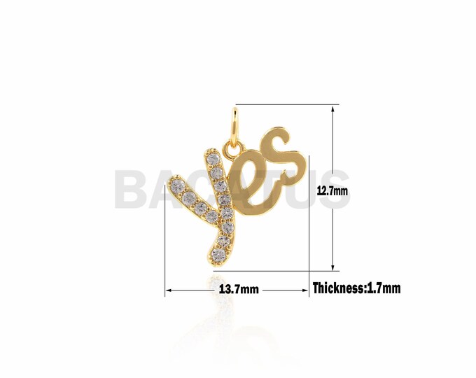 1PCS Micro-Pave Letter YES Pendant, YES Necklace, Letter Charm, Minimalist Necklace, Personalized Letter Pendant 13.7×12.7×1.7mm
