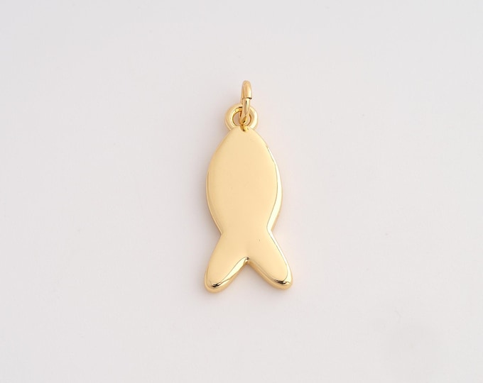 18K Gold Filled Fish Charm, Marine Life Pendant,Fish Necklace Charm, DIY Jewelry Supplies, 25x9.7x2mm