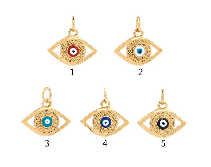 18K Gold Filled Devil Eye Pendant,Gold Dainty Eye Charms,Eye Charm Bracelet Necklace for DIY Jewelry Making Supply