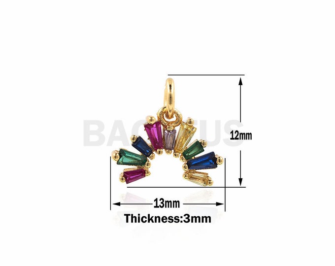 Colorful CZ Crystal Rainbow Charm,colorful stone charm,crystal zirconia pendants 13x12x3 mm 1PCS