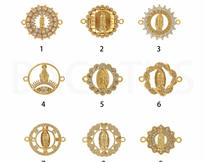 18K Gold Filled Virgin Mary Connector,Gold Dainty CZ Catholic Connector,Religion Connector Bracelet Necklace for DIY Jewelry Making Supply