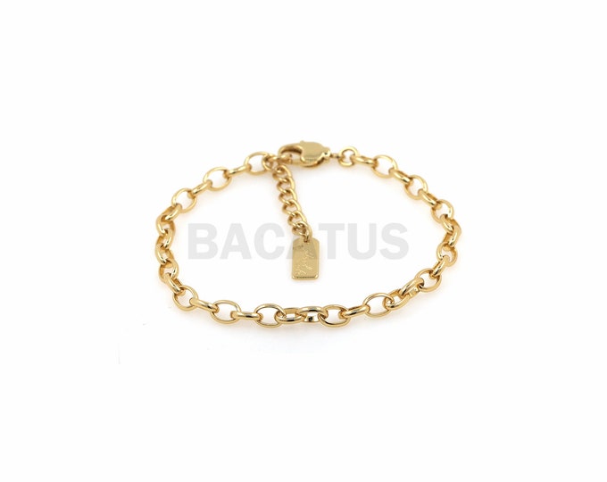 1pcs Thin Oval Hollow Bracelet Small Tag Small Tag Bracelet Birthday Gift 18K Gold Filling