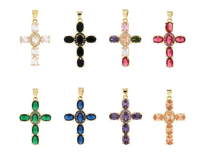 18K Gold Filled Christian Pendant,Gold Dainty CZ Cross Charms,Religion Charm Bracelet Necklace for DIY Jewelry Making Supply