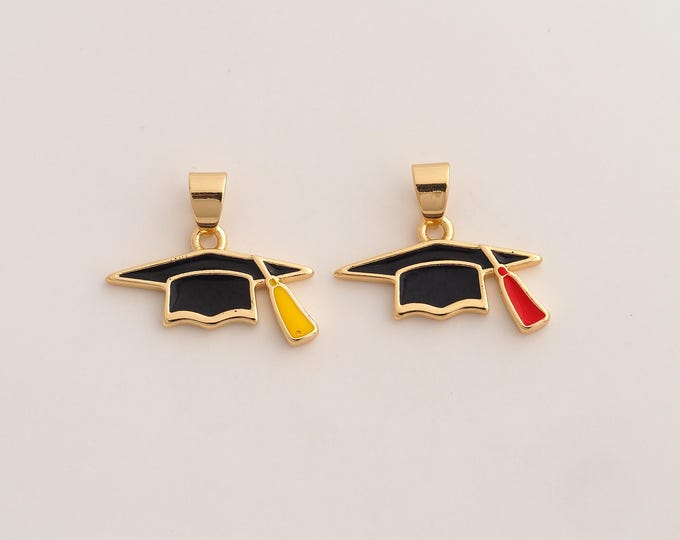 18K Gold Filled Doctoral Cap Charm,Dainty Enamel Doctoral Cap Pendant,Doctoral Cap Pendant ,DIY Jewelry Supplies,18.8x22.8x2.2mm