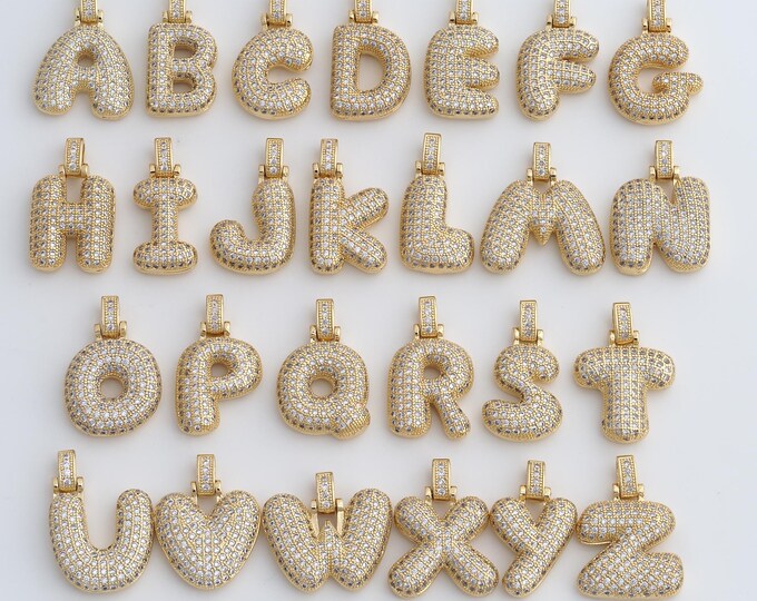 Initial Pendant,18K Gold Filled Letter Necklace, Micropavé CZ Alphabet Pendant, DIY jewelry Making Accessories,28x16.6x6.2mm