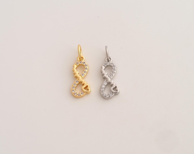 18K Gold Filled Infinity Charm,Dainty Angel Number Pendant,CZ Heart Pendant ,DIY Jewelry Supplies,16.4x6.5x2mm
