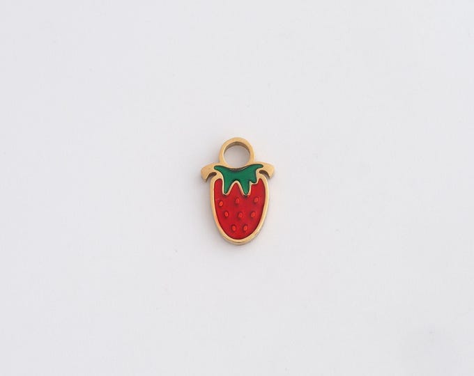 Stainless Steel Strawberry Pendant,Enamel Charms,Fruit Charm Hamsa Charms for DIY Jewelry Making Supply,10.6x7.4x1.4mm