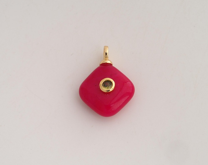 18K Gold Filled Natural Stone Charm,Dainty Energy Stone Pendant,Square Stone Pendant ,DIY Jewelry Supplies,22x16.3x7.6mm