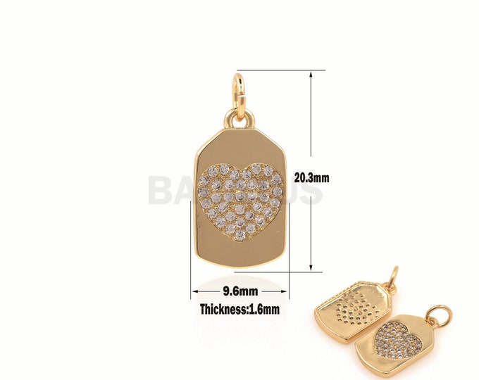 1PCS Micro-Pave Heart-Shaped Pendant, Heart-Shaped Necklace, Heart-Shaped Charm, Gold Rectangular Heart-Shaped Pendant 20.3x9.6x1.6mm