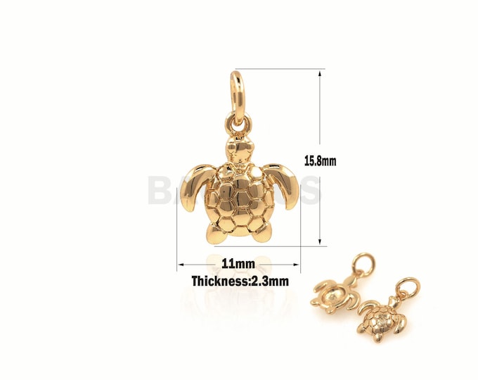 1PCS 18K Gold Filled Mini Tortoise Pendant, Metal Tortoise, Gold Tortoise Necklace, Marine Jewelry 15.8x11x2.3mm