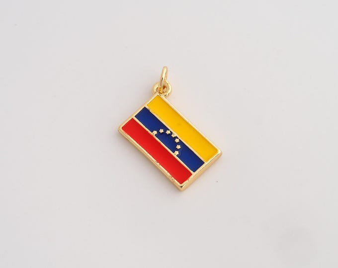 18K Gold Filled Venezuela Flag Charm,Dainty Enamel Venezuela Pendant,Flag Pendant ,DIY Jewelry Supplies,25x18x2mm