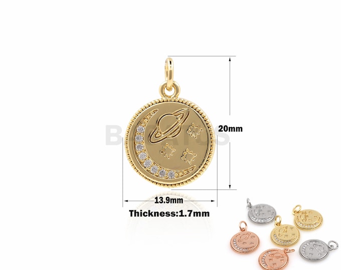 1PCS Round Pendant Planet Pendant Moon Charm Star Charm Jupiter Pendant DIY Jewelry Making Cubic Zirconia Jupiter Pendant 20x13.9x1.7mm