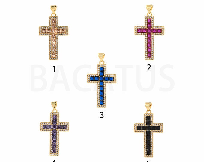 Christian Charm,Cross Charm, Micropavé CZ Religious Charm, 18K Gold Filled Cross Pendant, DIY Jewelry Supplies, 36.8x20.1x2.6mm