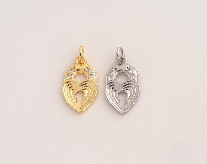 18K Gold Filled Heart Lock Charm,Dainty Lock Pendant,CZ Heart Pendant ,DIY Jewelry Supplies,21x10x1.7mm