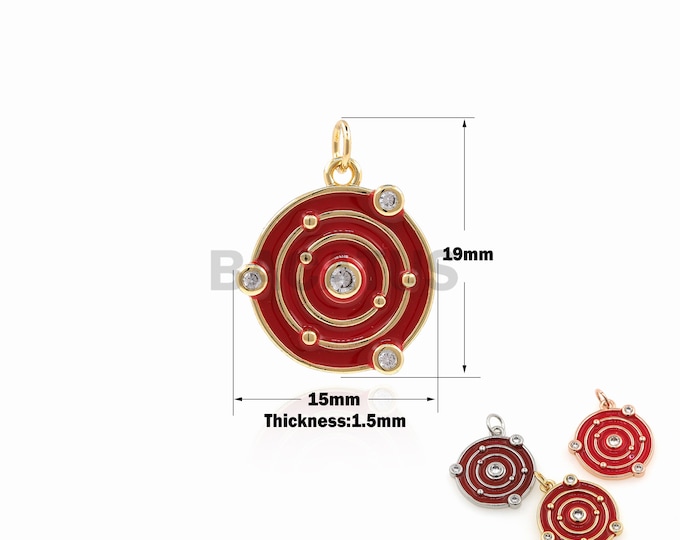 1PCS Milky Way Pendant Red Enamel Jewelry Suitable for Bracelet Necklace Jewelry Making Supplies Cubic Zirconia Round Pendant 19x15x1.5mm