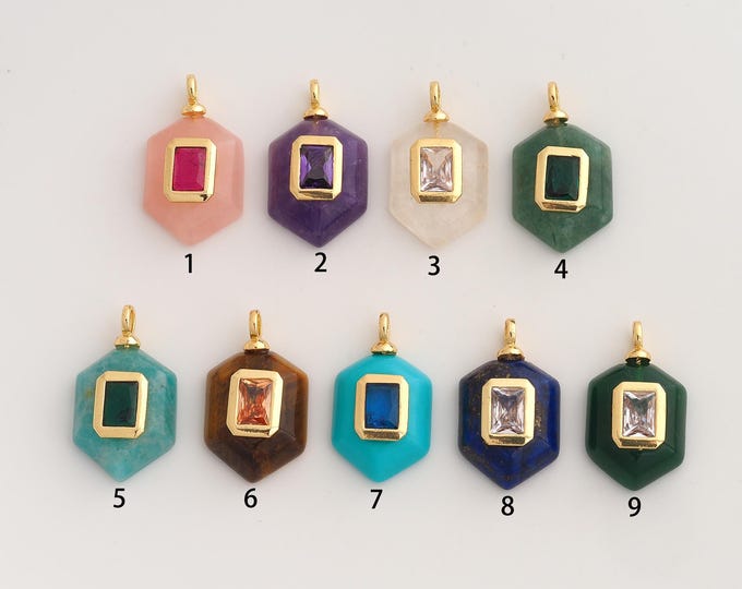 18K Gold Filled Natural Stone Charm,Dainty Energy Stone Pendant,Stone Pendant ,DIY Jewelry Supplies,26.4x15x8mm