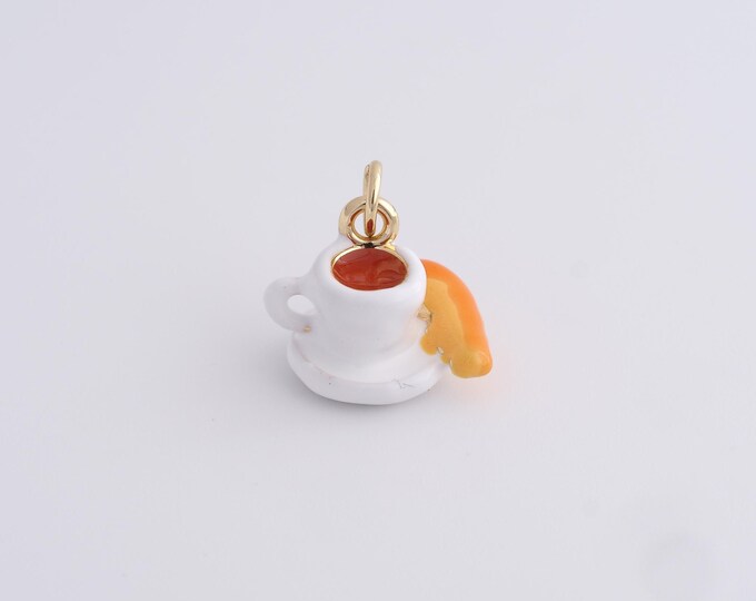 Coffee Cup Pendant,18K Gold Filled Glass Necklace, Enamel Cup Pendant, DIY jewelry Making Accessories,14.6x15x11.5mm