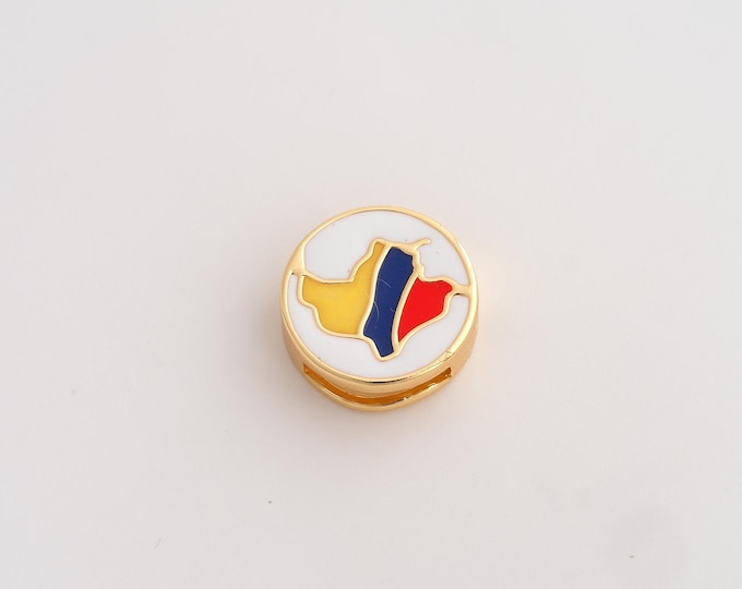 Gold Enamel Colombia Flag Beads, 18K Gold Filld Colombia Map Beads,for Jewelry Making Supplies,14.8x4.8mm Hole 2.7mm