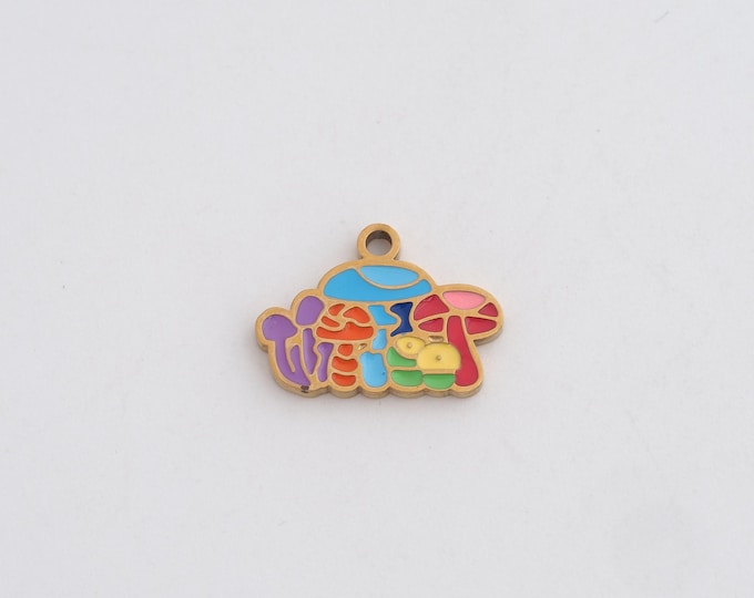 Stainless Steel Mushroom Pendant,Enamel Charms,Fungi Charm Bracelet Necklace for DIY Jewelry Making Supply,11x15.3x1.3mm