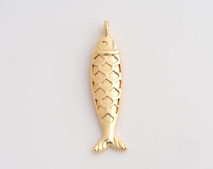 18K Gold Filled Fish Charm, Marine Life Pendant,Fish Necklace Charm, DIY Jewelry Supplies, 48x12.2x4.9mm
