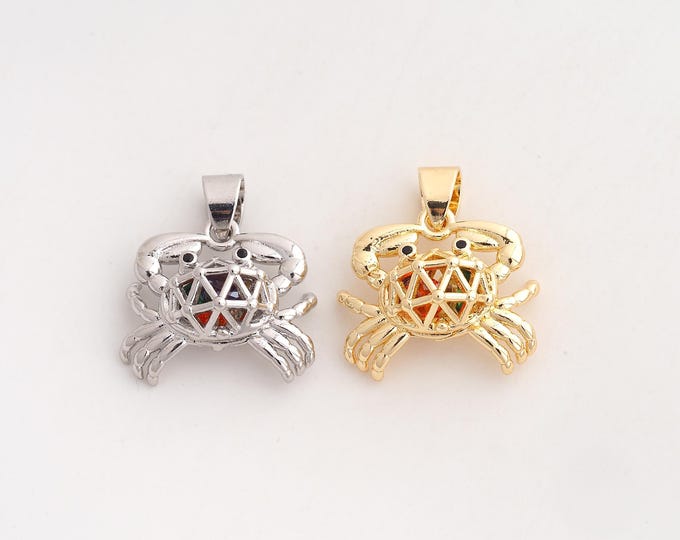 18K Gold Filled Crab Charm,Dainty Marine Life Pendant,CZ Crab Pendant ,DIY Jewelry Supplies,22.3x19.5x8.8mm