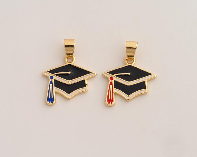 18K Gold Filled Doctoral Cap Charm,Dainty Enamel Doctoral Cap Pendant,Doctoral Cap Pendant ,DIY Jewelry Supplies,24x19x1.8mm