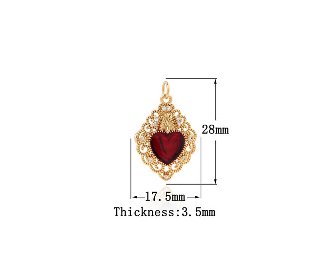 18K Gold Filled Heart Pendant, Gold Dainty Heart Charms,Simple pendant Bracelet Necklace for DIY Jewelry Making Supply