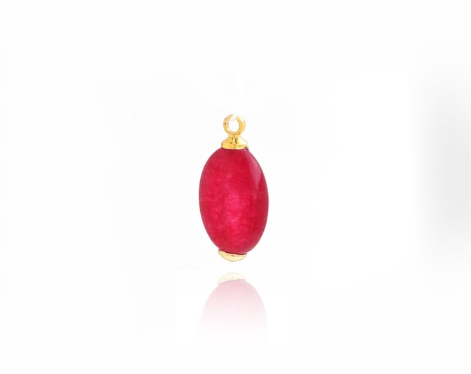 Natural Stone pendant 18K Gold Filled Oval Pendant,Gold Dainty Disc Charms,Bracelet Necklace for DIY Jewelry Making Supply,15x8x4.2mm