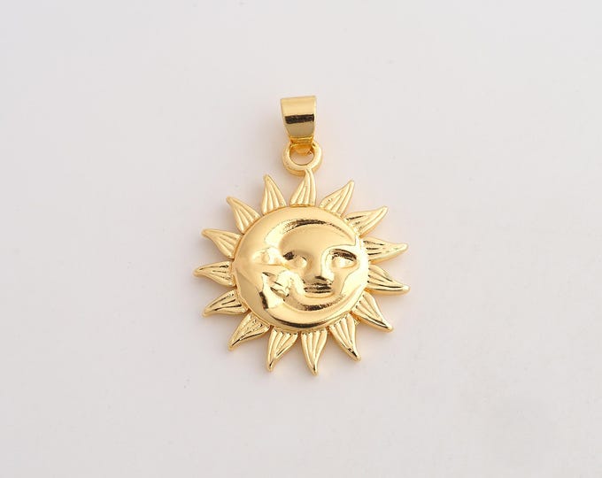 18K Gold Filled Sun Moon Charm,Dainty Celestial Pendant,Moon Sun Pendant ,DIY Jewelry Supplies,32.5x23.8x3.3mm