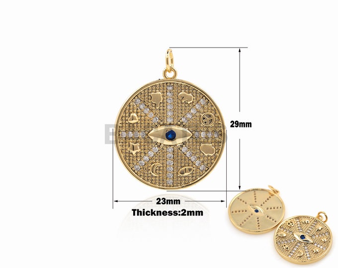 1PCS Round Demon Eye Pendant Coin Necklace Gold Coin Charm Suitable for Necklace Bracelet Jewelry Making Supplies Charm 29x23x2mm