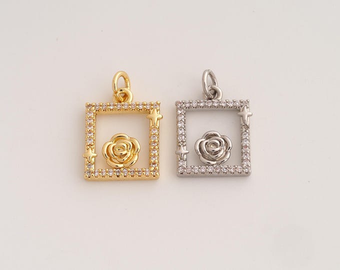 18K Gold Filled Flower Charm,Dainty Flower Pendant,CZ Flower Pendant ,DIY Jewelry Supplies,19.4x13.3x3.2mm