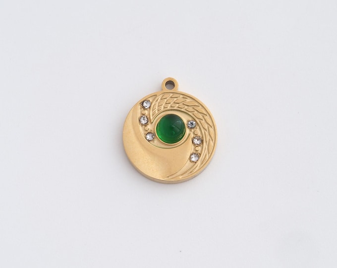 Stainless Steel Round Pendant,Coin Charms,Disc Charm Bracelet Necklace for DIY Jewelry Making Supply,15.8x13.8x3.8mm