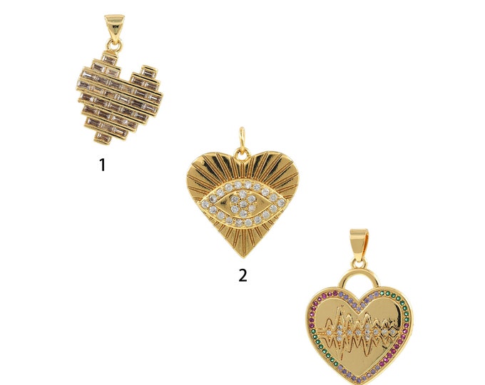 1PCS Heart-Shaped Zircon Magic Eye Pendant Micro-Pav e Heart-Shaped Pendant Single Eye Pendant DIY Jewelry Making Accessories CZ Charm